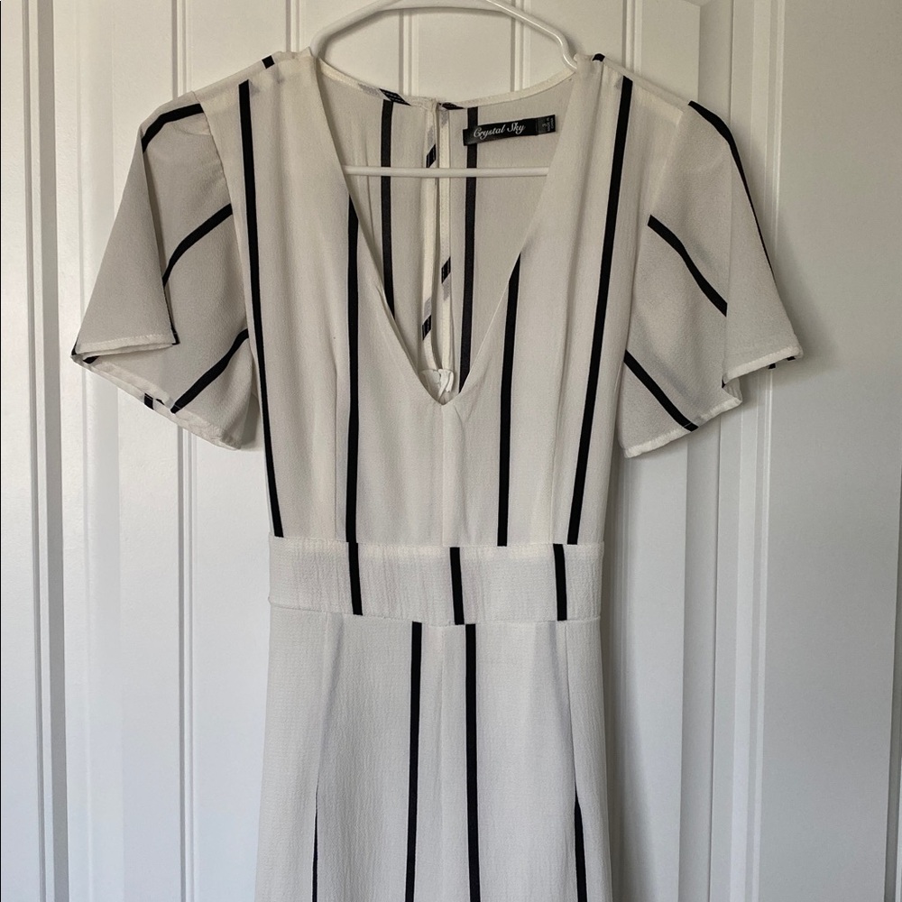 Black and White V-Neck Romper